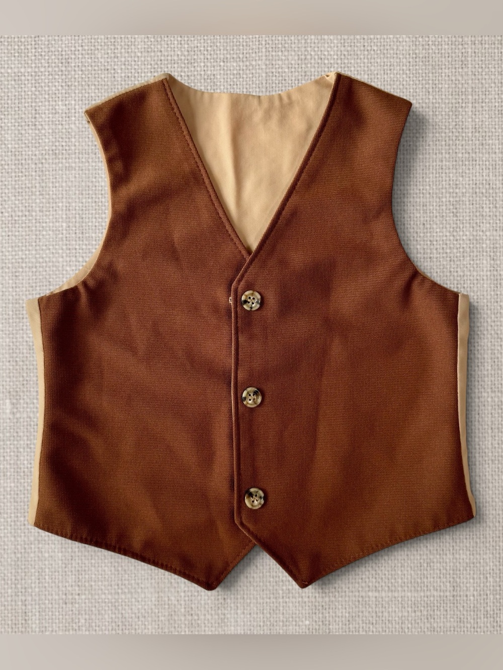 VTG 1980s Homemade Reversible Boys Vest Brown Camel Tan Size 4 5 Preppy Academia